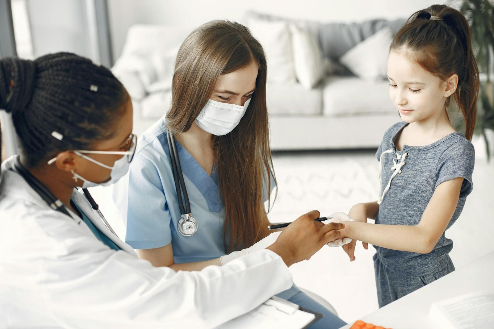 Doctors caring for a child